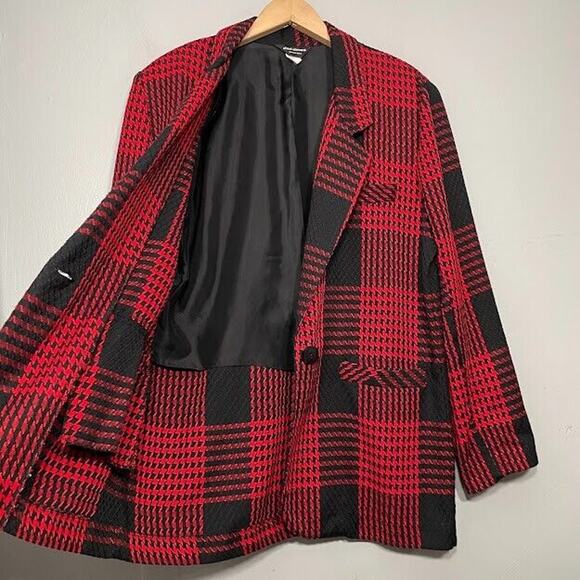 Chad Stevens Size Large Red Black Plaid Jacket Blazer Academia Clueless Preppy - Picture 3 of 12